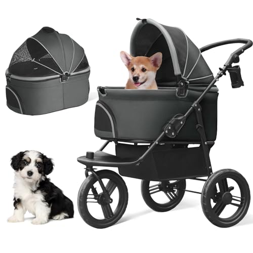 Dog Stroller for Small Medium Dogs, 3 in 1 Pet Stroller for Cats and Dogs, 3 Wheels Jogging Stroller with Removable Carrier