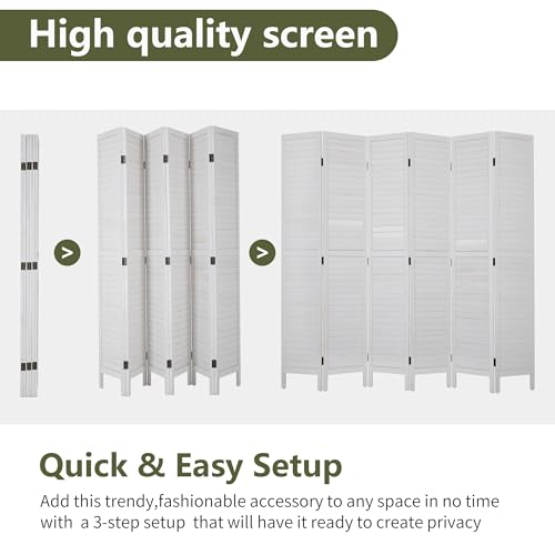 Room Divider 6 Panel Wood Privacy Screen Folding Partition Wall Room Dividers Freestanding White 5.57 FT Tall Divider for Room Separation