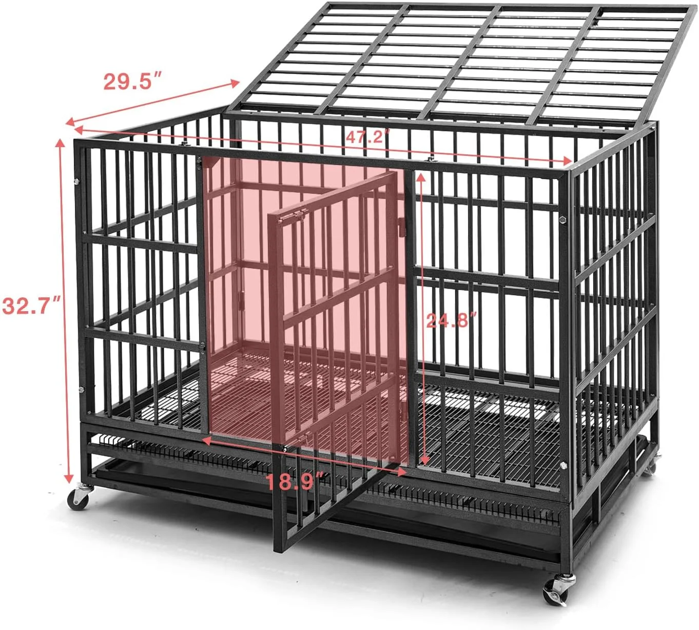 Aixvx 48 inch Heavy Duty Indestructible Dog Crate Steel Escape Proof, Indoor Double Door High Anxiety Cage, Kennel with Wheels, Removable Tray