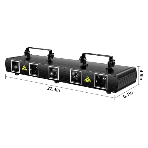 U`King Stage Laser Light, 5 Beam Sound Activated DJ Party Lights RGBYC LED Music Projector with Remote Control DMX for Dancing Birthday Bar Pub Stage
