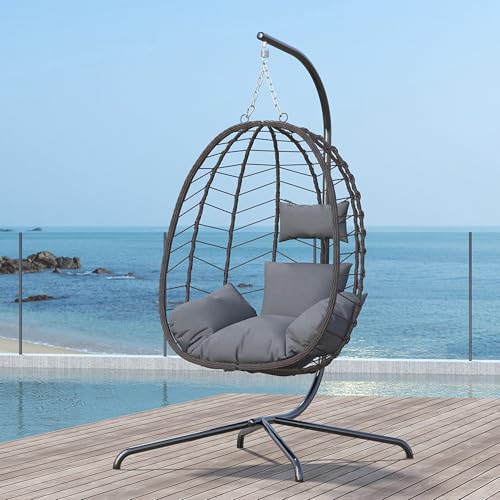 Hanging Egg Chair with Stand, Swinging Egg Chair Outdoor Indoor, Hanging Basket Chair with Cushion