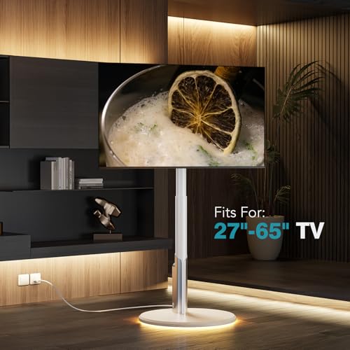 Floor Mobile TV Stand with Power Outlet, Rolling TV Cart for 27-65 Inch OLED LED Monitors, 6 Levels of Height Adjustment