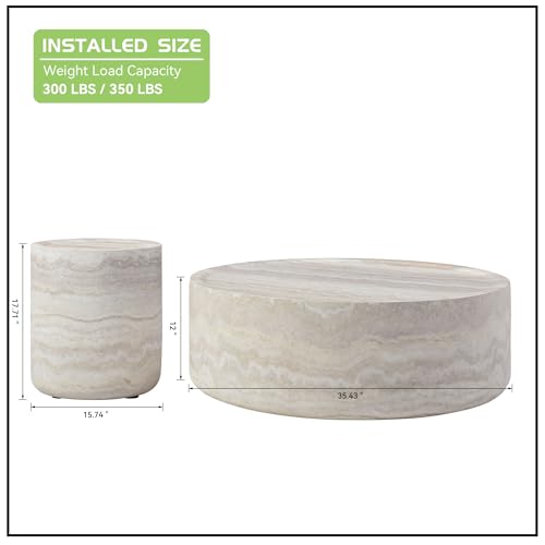 JUSTONE 15.75 ''Round Coffee Table, Accent End Table for Living Room Office Apartment, Modern Minimalist Side Table with Faux Marble Pattern