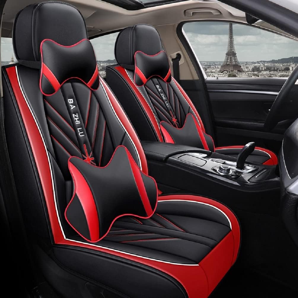 ZQY Car Seat Covers Luxury PU Leather Universal Auto Front & Rear Seat Protector Fit Sedan SUV 5 Seats Full Set Universal Fit (Black-Blue)