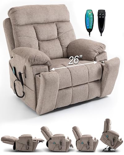 Large Power Lift Chairs Recliners for Elderly with Heated and Massage, Lazy Boy Recliner Chair with 26in Extra Wide Seat, Hidden Cup Holder