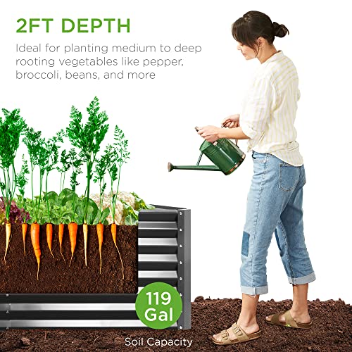 Best Choice Products 8x4x2ft Outdoor Metal Raised Garden Bed, Deep Root Planter Box for Vegetables, Flowers, Herbs