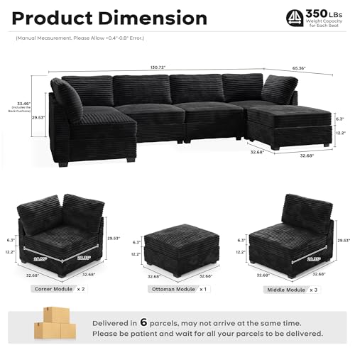 ovios 130.7" Modular Sectional Sofa Couch, U-Shaped Cloud Couches with 2 Ottomans Chaise