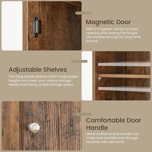 Iwell 67" Tall Bathroom Cabinet, Storage Cabinet with 2 Doors & 1 Drawer, Bathroom Storage Cabinets with Adjustable Shelves, for Living Room