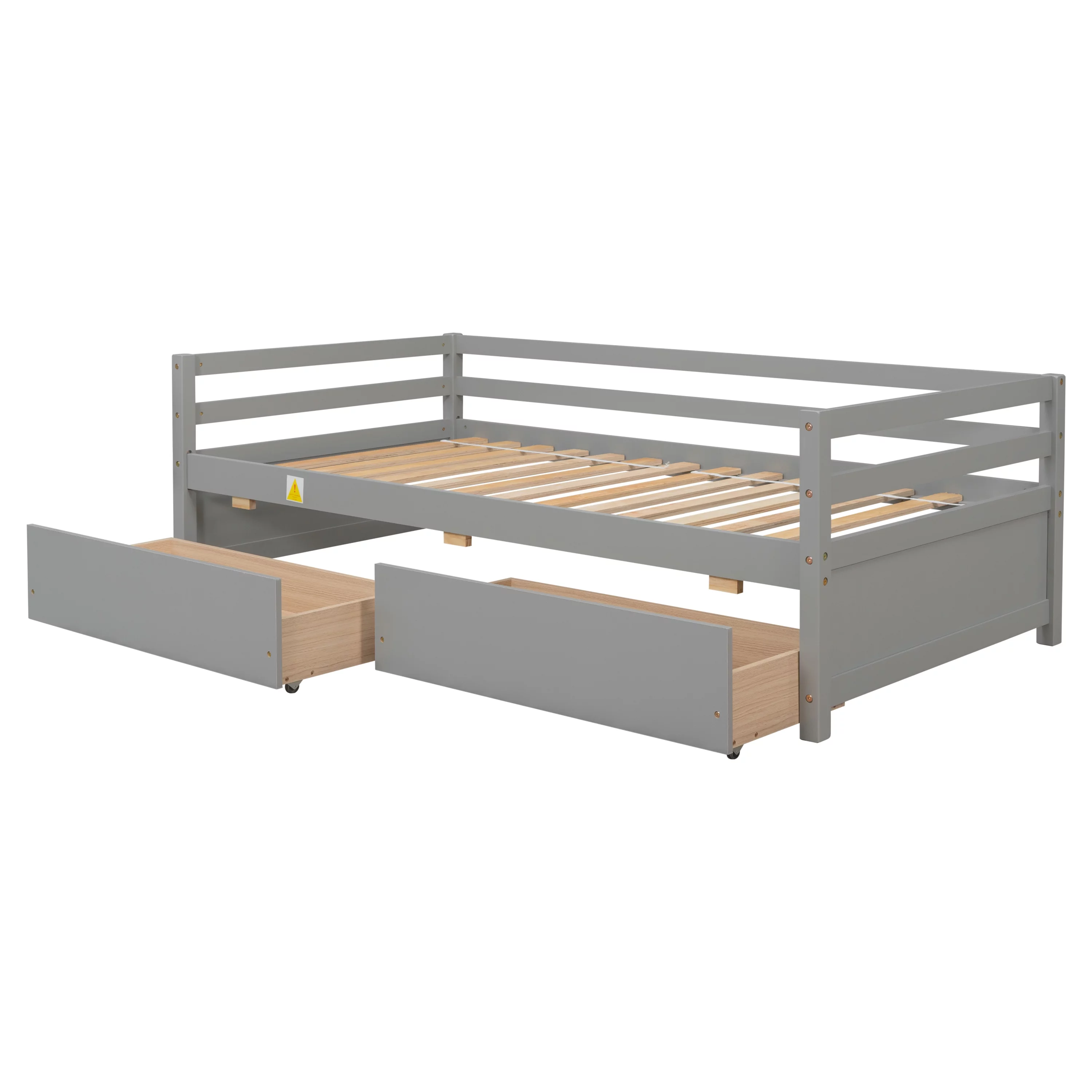 EUROCO Twin Wood Daybed, Sofa Bed with Two Drawers for Bedroom & Living Room, Gray