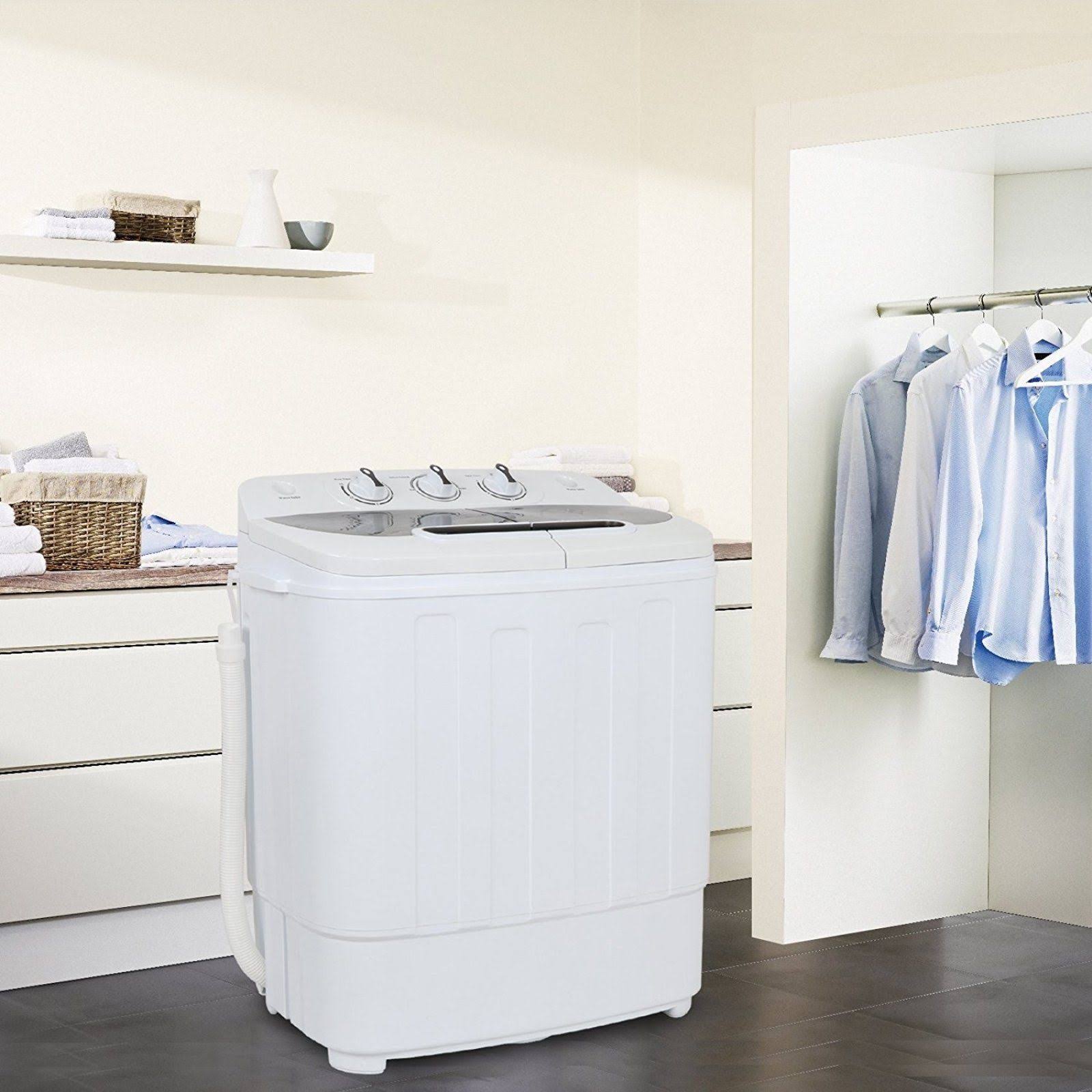 Super Deal Portable Compact Mini Twin Tub Washing Machine W/Wash and Spin Cycle, Built-in Gravity Drain, 13lbs Capacity