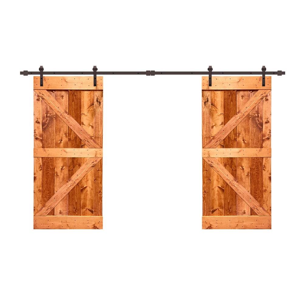 CALHOME Stained K Double DIY Barn Door w/ Hardware Kit - Weather Gray - 76 x 84