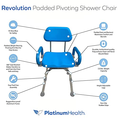 Revolution Pivoting Shower Chair for Bathtub, Adjustable Swivel Seat with Padded Back and Arms, Adjustable Space Saving Design for Tubs, Shower