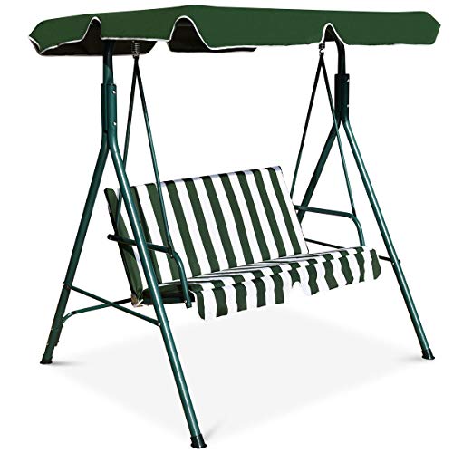 Tangkula 3 Person Porch Swing, Patio with Removable Cushion & Powder-Coated Steel Frame, Outdoor Swing with Canopy for Porch, Backyard, Garden