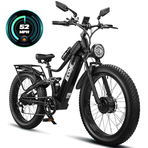 5000W Dual Motor Electric Bike for Adults 52MPH with 60V 32AH Battery, 26x4 Fat Tire All Terrain Ebikes, Full Suspension E Bike