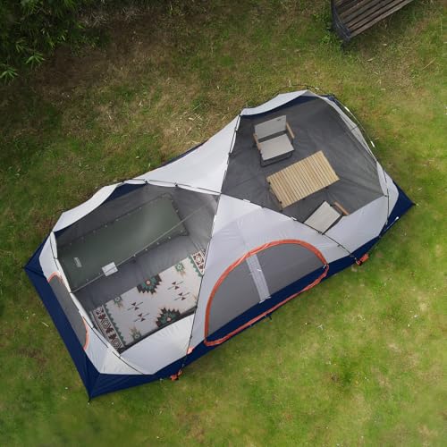 UNP Camping Tent 10-Person-Family Tents, Parties, Music Festival Tent, Big, Easy Up, 5 Large Mesh Windows, Double Layer, 2 Room, Waterproof