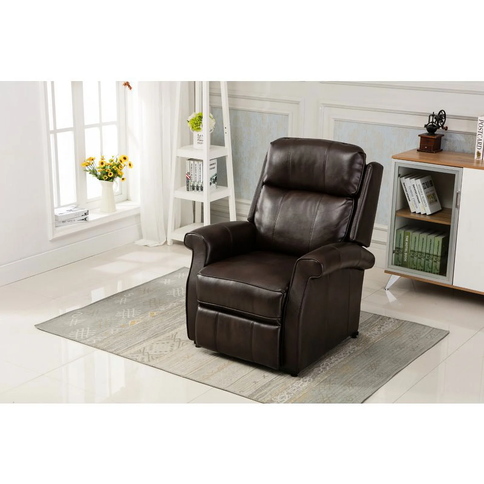 Bowery Hill Traditional Styled Faux Leather Lift Chair in Brown
