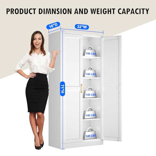 Pantry Cabinet, 71 Inch Tall Kitchen Storage Cabinet, Metal Pantry Cabinet with Doors and Adjustable Shelves, Black Food Cupboard