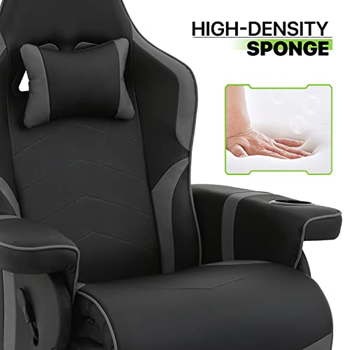 Magshion 360° Swivel Gaming Recliner Chair, Ergonomic PU Leather Reclining Chair with Adjustable Backrest, Footrest, Cup Holder & Neck Support