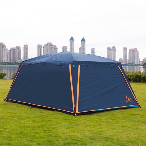 KTT Extra Large Tent 10-12-14 Person(B),Family Cabin Tents,2 Rooms,3 Doors and 3 Windows with Mesh,Straight Wall,Waterproof,Double Layer