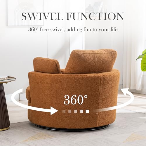 Aoiy & Wifon 42.2" W Oversized Swivel Barrel Chair with Ottoman, Upholstered Round Accent Chair with Storage Ottoman, Chenille, Beige