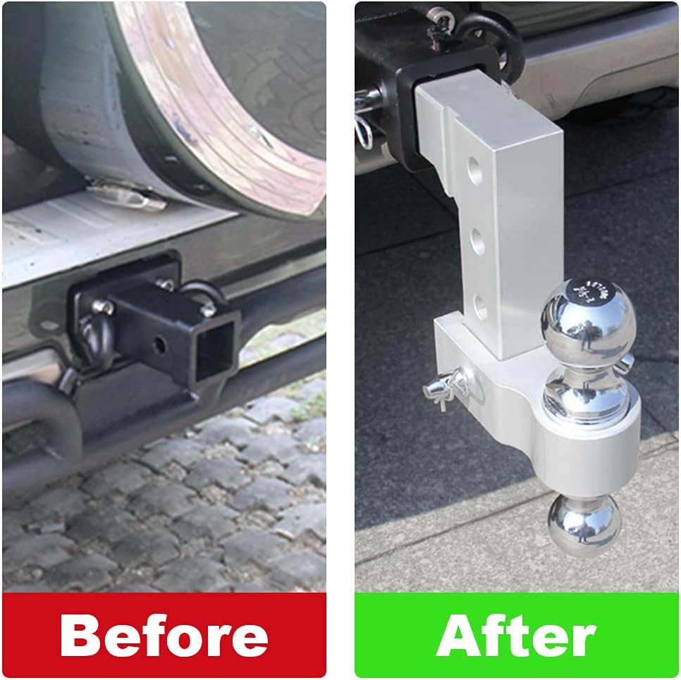 Flashark Adjustable Trailer Hitch Fits 2" inch Receiver, Aluminum Rapid Hitch 6" Drop/Rise, 2-Inch and 2-5/16-Inch Hitch Dual Ball Mount 5