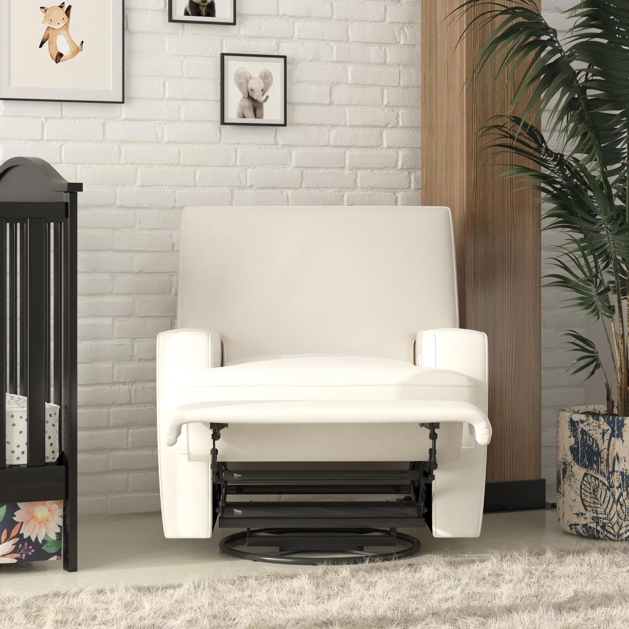 Baby Relax Rylan 4-in-1 Swivel Glider Rocker Recliner Chair, White Linen