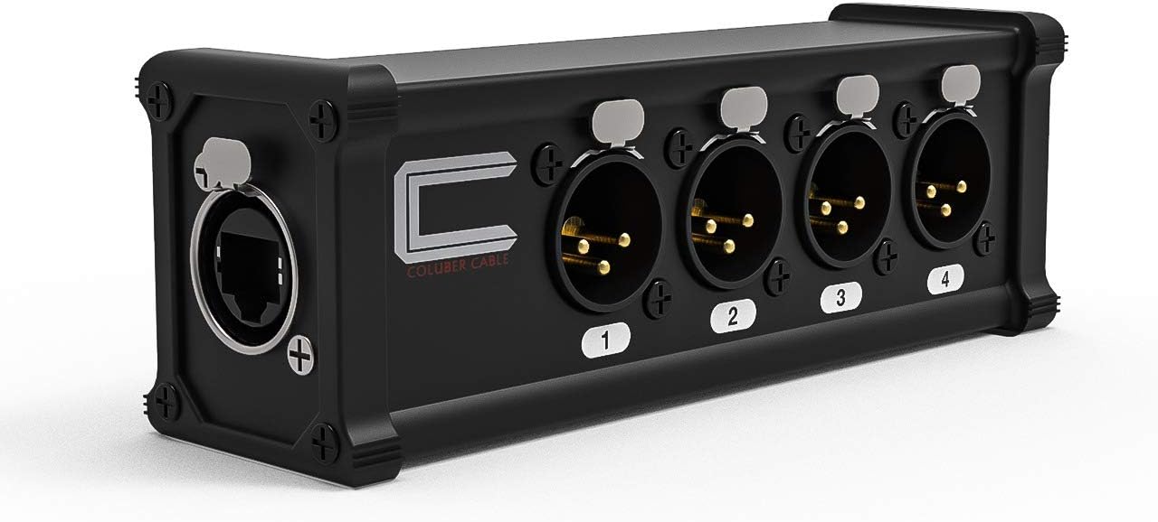 XLR Over Cat5 4 Channel 3-Pin Male Female to Single Ethernet - XLR, AES, DMX Over RJ45 Cat5/Cat6 Audio Over Ethernet Multi Network Snake Receiver