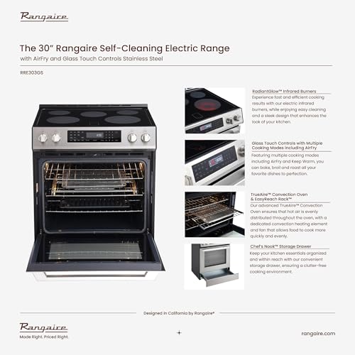 Rangaire Stainless Steel Gas/Electric/Induction Range 4 and 5 Cooktop Burners, True Convection, Steam and Self Clean