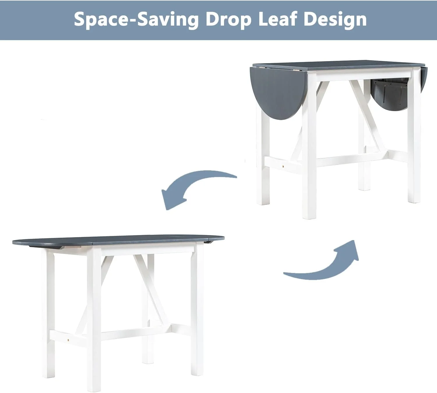 3 Piece Counter Height Kitchen Dining Set With Drop Leaf Dining Table And 2 Dining Padded Chairs, Dining Room Set For Small Places, White