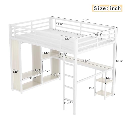 Bellemave Queen Size loft Bed with L Desk, Wardrobe, Metal Queen Loft Bed Frame for Adults, Kids, Teens, Black
