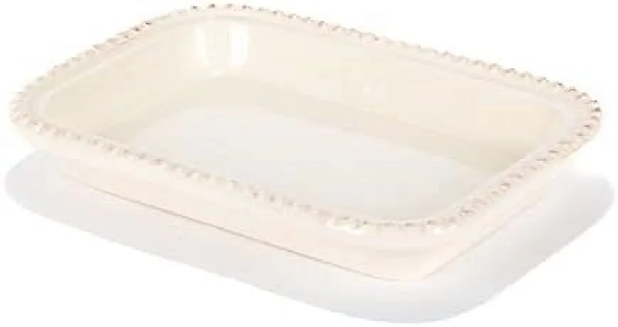 Cream Ceramic Butter Dish With Metal Work In Acanthus Leaf Design