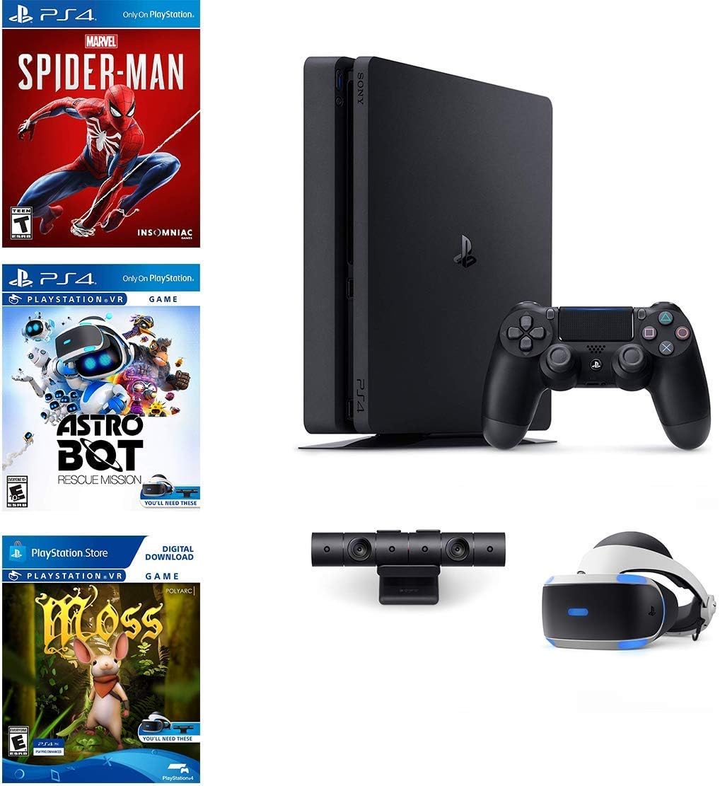 Sony Sony Playstation 4 Playstation 4 Slim 1TB Console Plus PS4 VR: Ps Camera, Ps VR Headset, Dual Shock 4 Wireless Controller, Game: Spider-Man