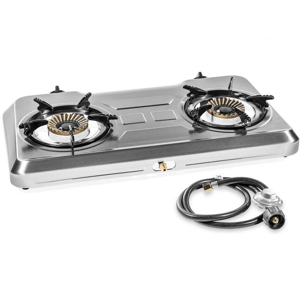 XtremepowerUS 30,000 BTU Portable Stainless Steel LPG Propane GAS Double Burner Stove Fryer with Regulator Hose Kit