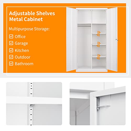 MIIIKO Steel Cabinet Wardrobe, Metal Locker Cabinet with Hanging Rod, Metal Clothing Locker Storage for Home, Office, Garage and Changing Room