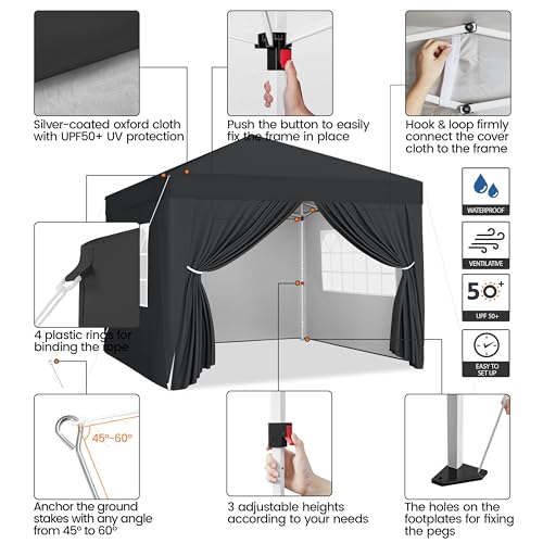 Yaheetech 10x10 Pop Up Canopy with 4 Removable Sidewalls, Portable Enclosed Instant Tent, Waterproof Outdoor Tent, Beach Sun Shelter with 4 Sandbags