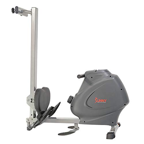 Sunny Health & Fitness Multi-Function Premium Magnetic Rowing Machine, Bicep Curls, Upward Rows, Seated Rows, Foldable Slide Rails, Digital Monitor