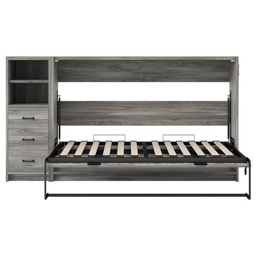Ball & Cast Queen Size Murphy Bed Hideaway Wall Chest with Top Shelves & USB,Storage Cabinet Bed Frame w/Slat Support