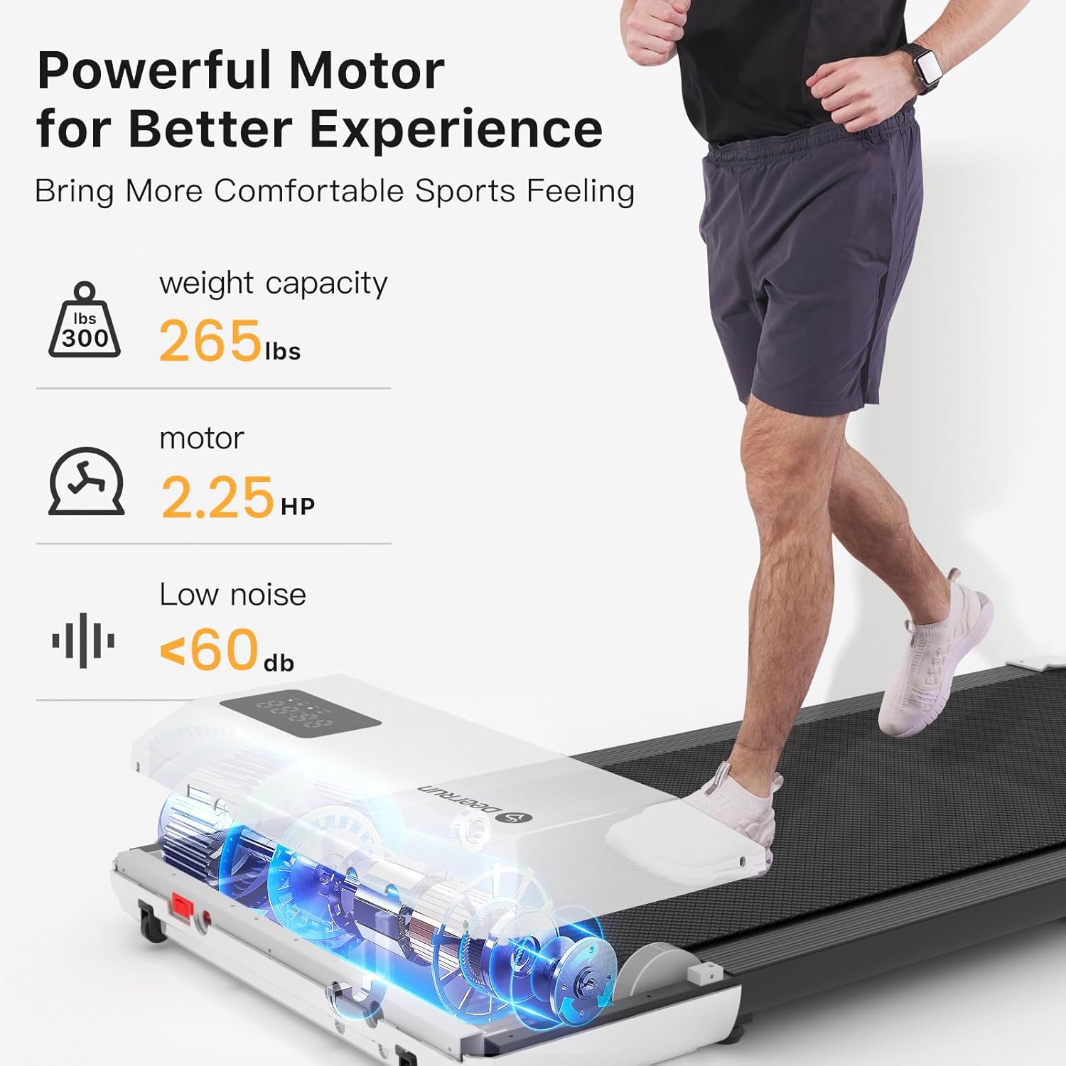 DeerRun Walking Pad Treadmill Under Desk, 2 in 1 Walking Pad Portable Treadmill with 265lbs Capacity