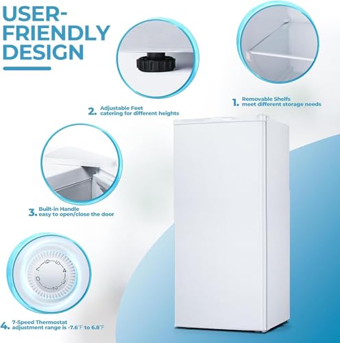 3.0 Cu.ft Upright Freezer, Small Mini Freezer with Adjustable Thermostat, Removable Shelves, Reversible Single Door, for Bedroom/Home/Dorms/Apartment