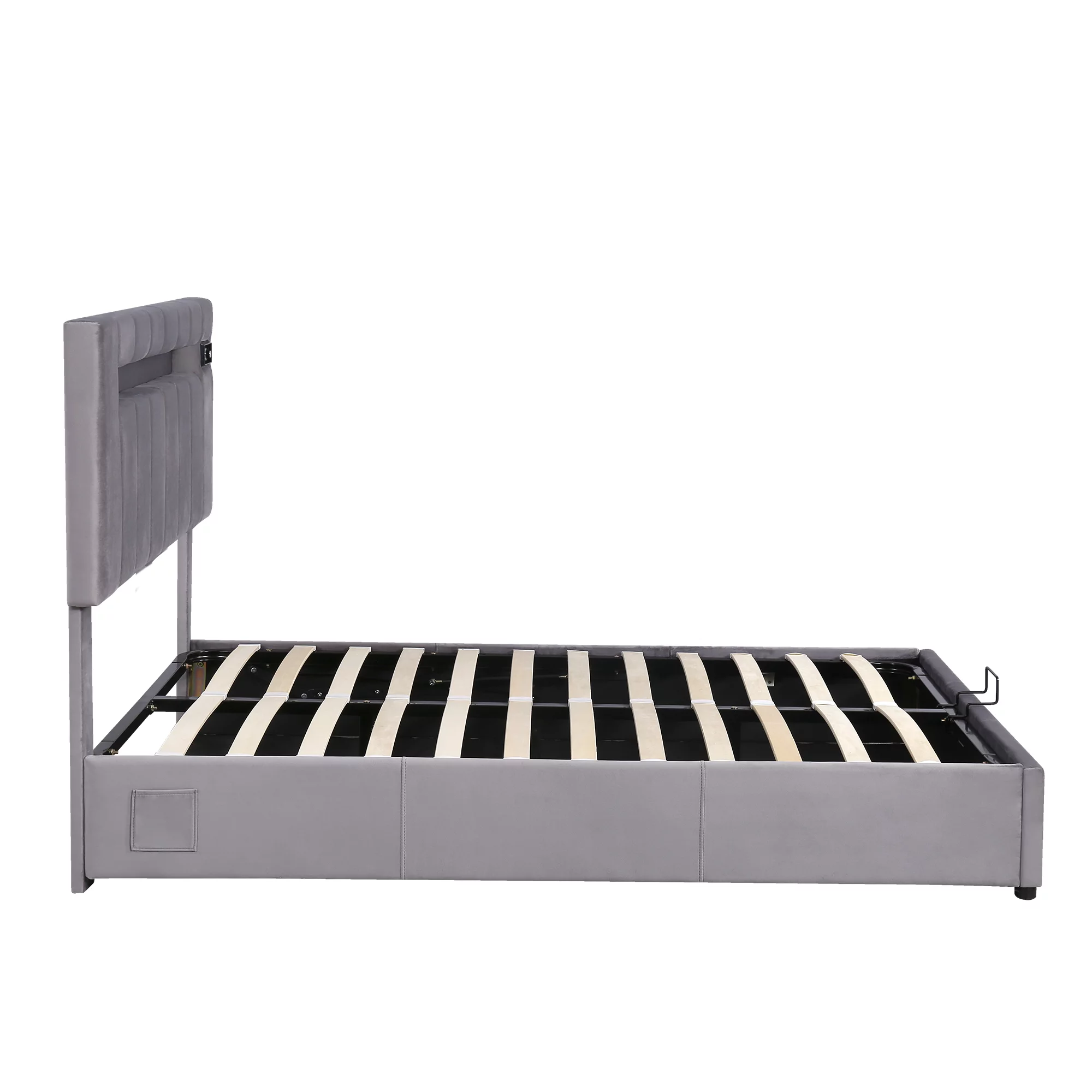 Bellemave Full Size Bed Frame with Storage and LED Light, Lift Up Upholstered Platform Bed with Bluetooth Player and USB Charging