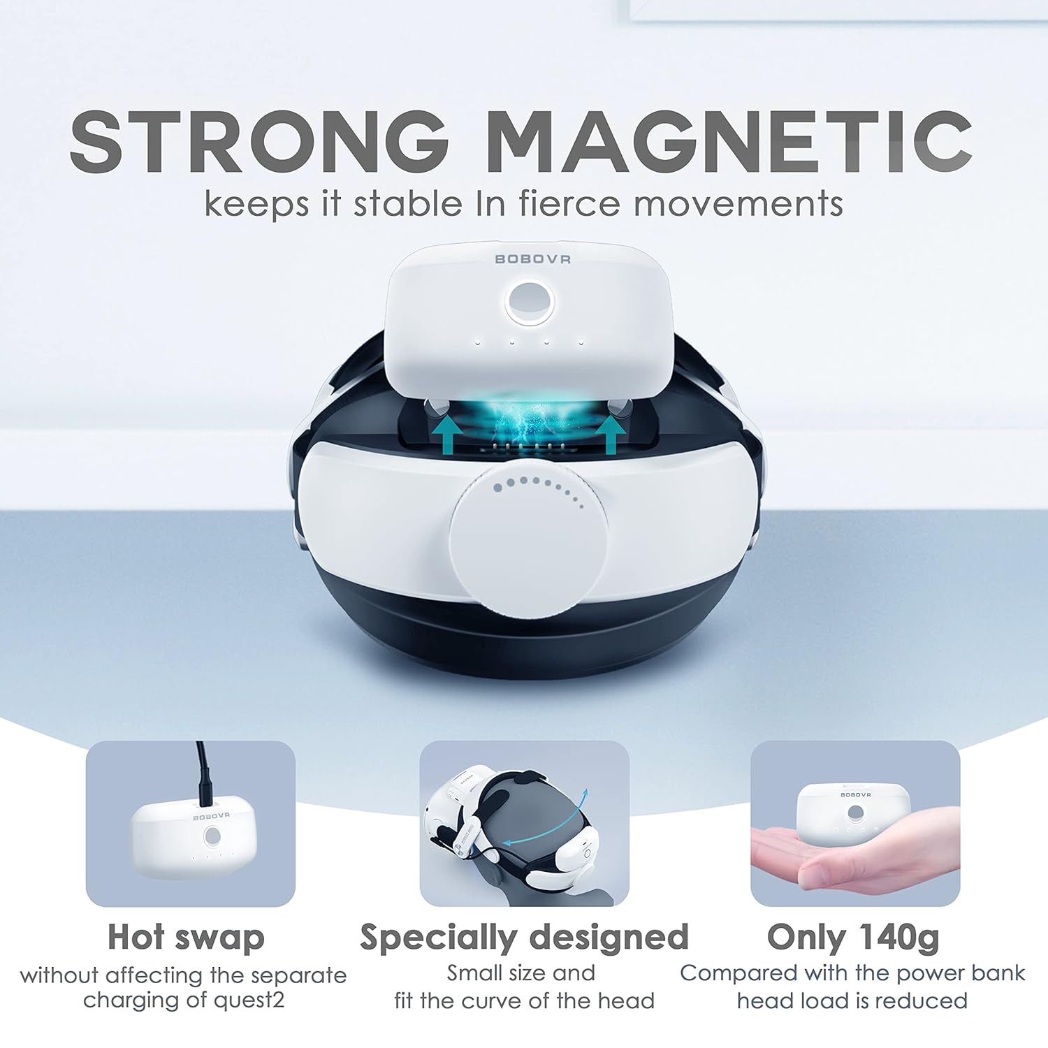 BOBOVR M2 Pro Battery Pack Head Strap Compatible with Quest 2,Magnetic Connection and Lightweight Design