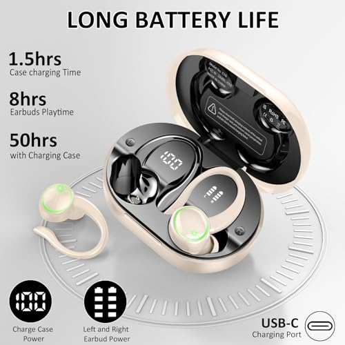 Wireless Earbuds, Bluetooth 5.4 Headphones Sports, 50H Playback Over-Ear buds with ENC Noise Cancelling Mic