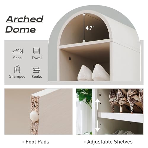 71" Tall Arched Bookshelf, 7 Tiers Arch Bookcase with Storage, Modern Farmhouse Book Shelf with Adjustable Shelves