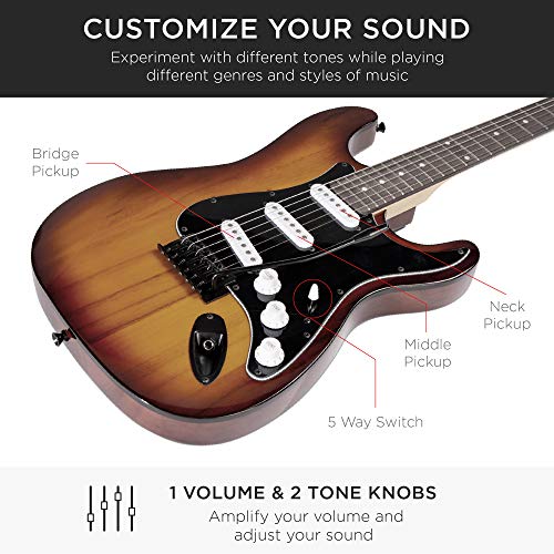 Best Choice Products 39in Full Size Beginner Electric Guitar Starter Kit w/Case, Strap, 10W Amp, Strings, Pick, Tremolo Bar - Sunburst