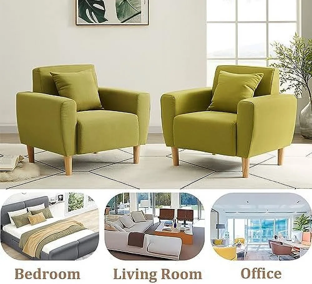 RUNFAYBIU Polyester Accent Chair for Living Room Square Arm Chair with Toss Pillow Comfy Single Sofa Club Chair for Small Space  Cafes (Blue)