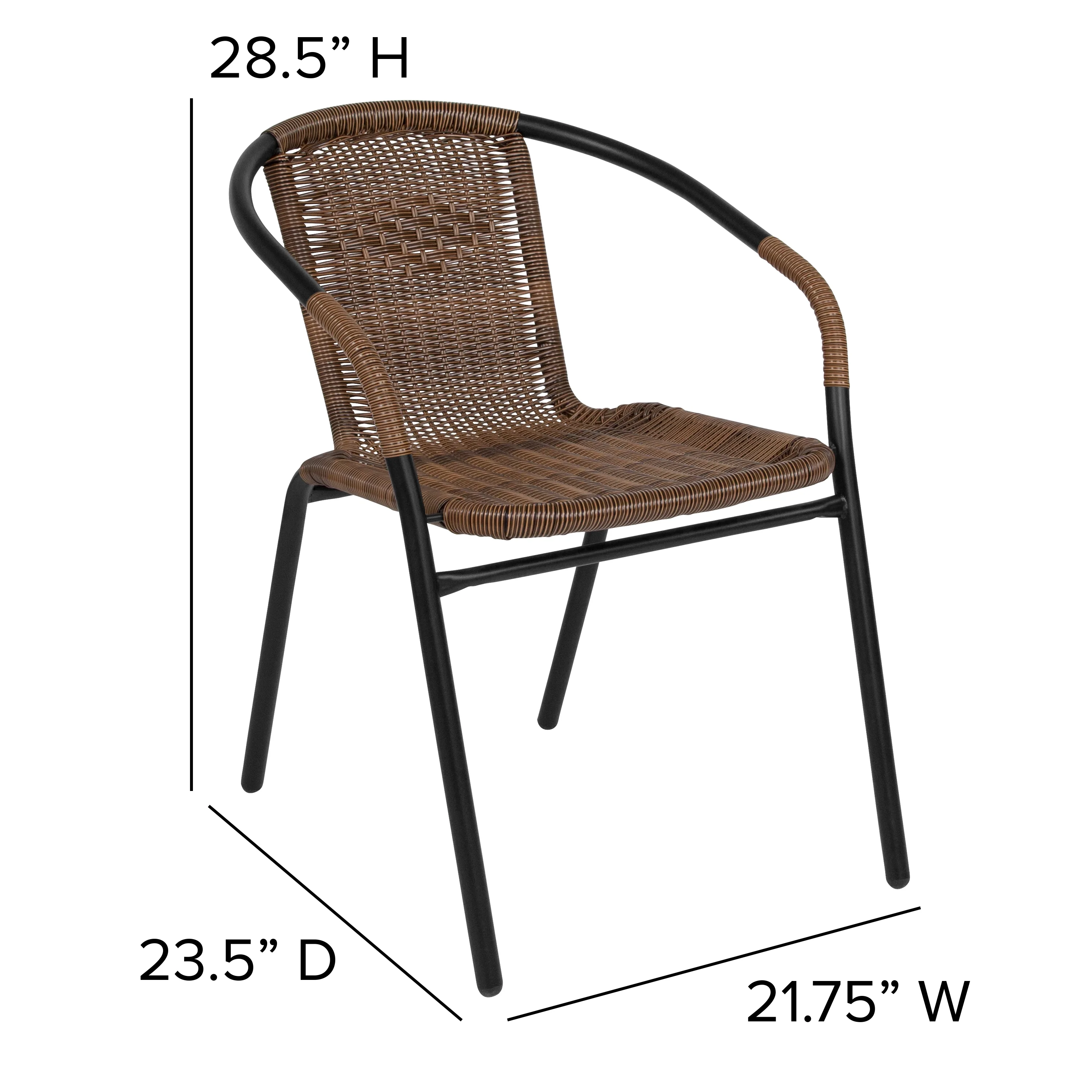 BizChair 2 Pack Medium Brown Rattan Indoor-Outdoor Restaurant Stack Chair