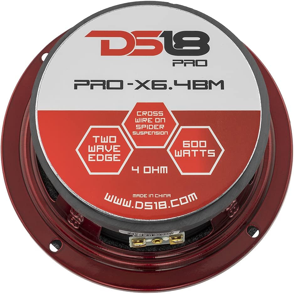 DS18 PRO-X6.4BM Loudspeaker - Pair of 6.5, Midrange, Red Aluminum Bullet, 500W Max, 250W RMS, 4 Ohms