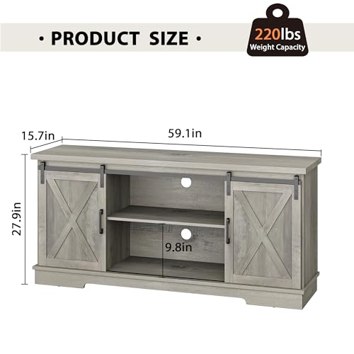 IDEALHOUSE Farmhouse TV Stand for 65 Inch TV, Entertainment Center with Storage and Sliding Barn Doors