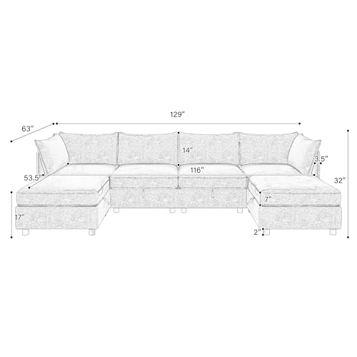 Oversized Modular Storage Sectional Sofa Customizable Seating Group Sofa&Couch Convertible Sleeper Sofabed with Movable Ottomans and Seat