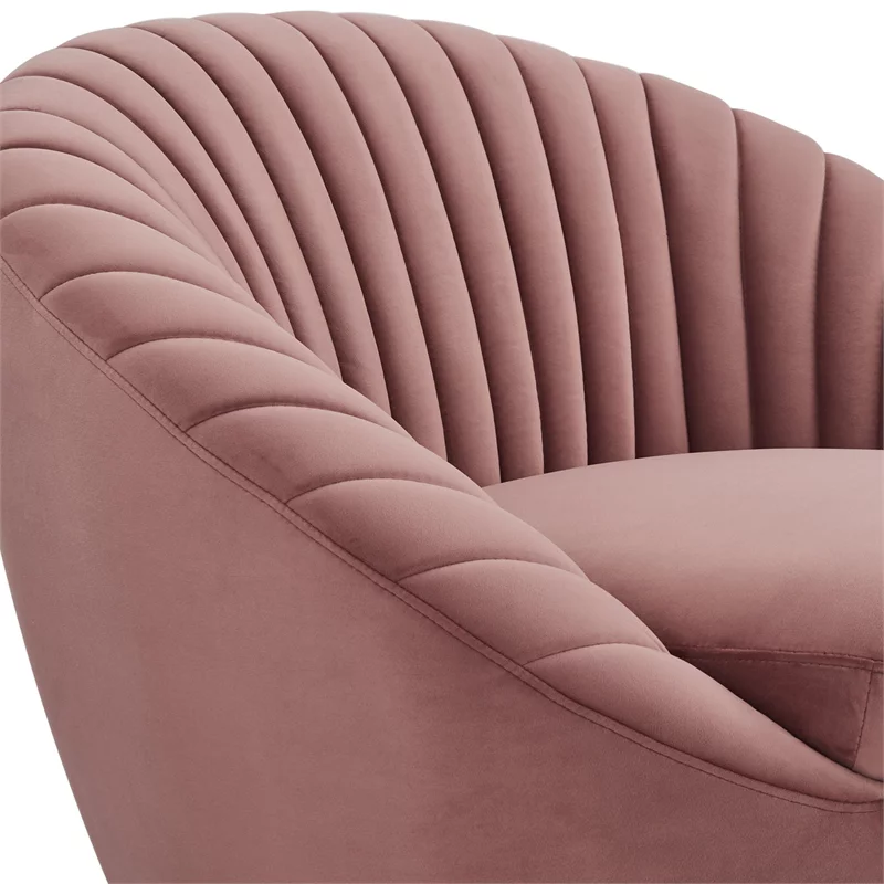 Mitzy Pink Blush Velvet Swivel Accent Chair Gold Base Curved Back